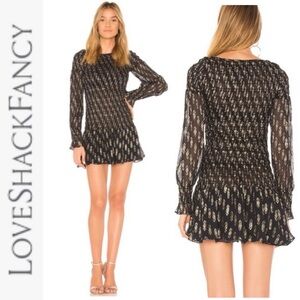 LoveShackFancy Scarlett Mini Ruffle Dress in Navy/Metallic Gold xs